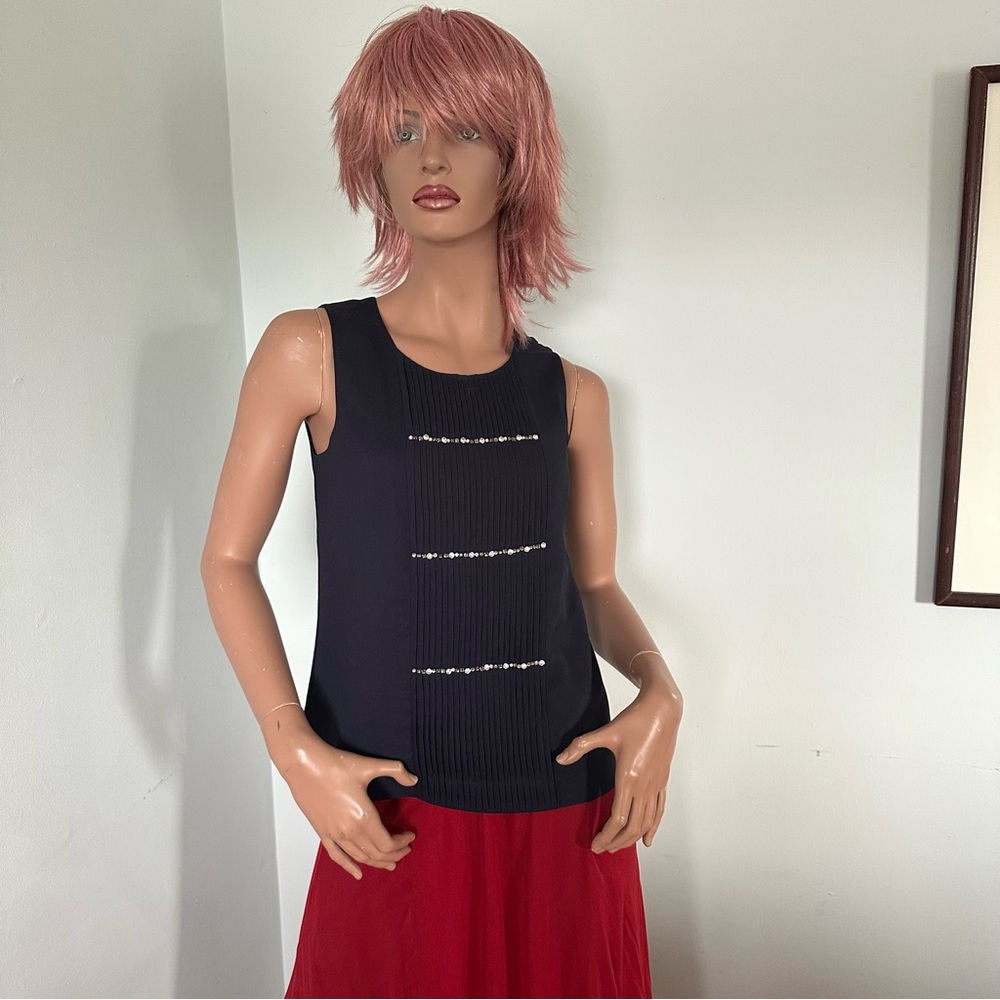 J. Crew Navy Sleeveless Top with Rhinestone Accents